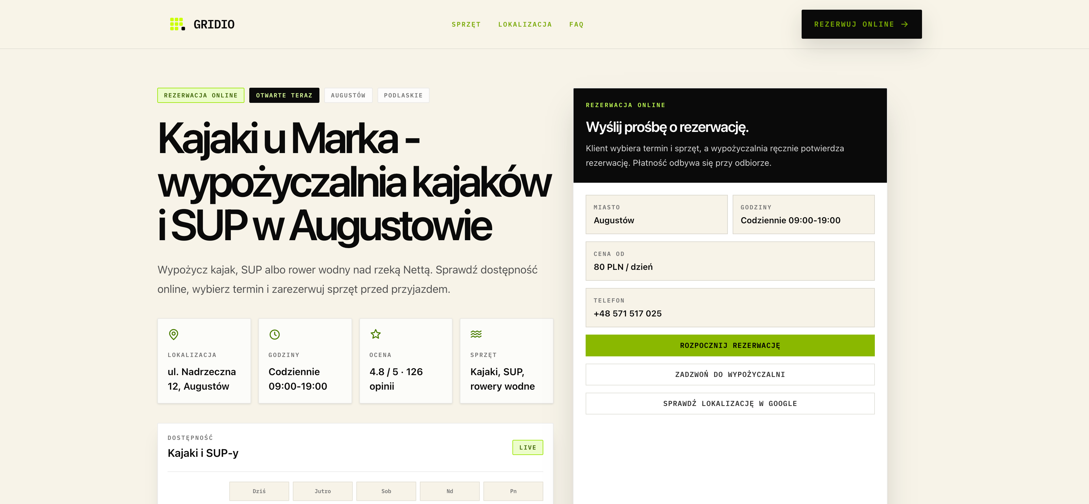 Gridio — operational dashboard for seasonal equipment rental
